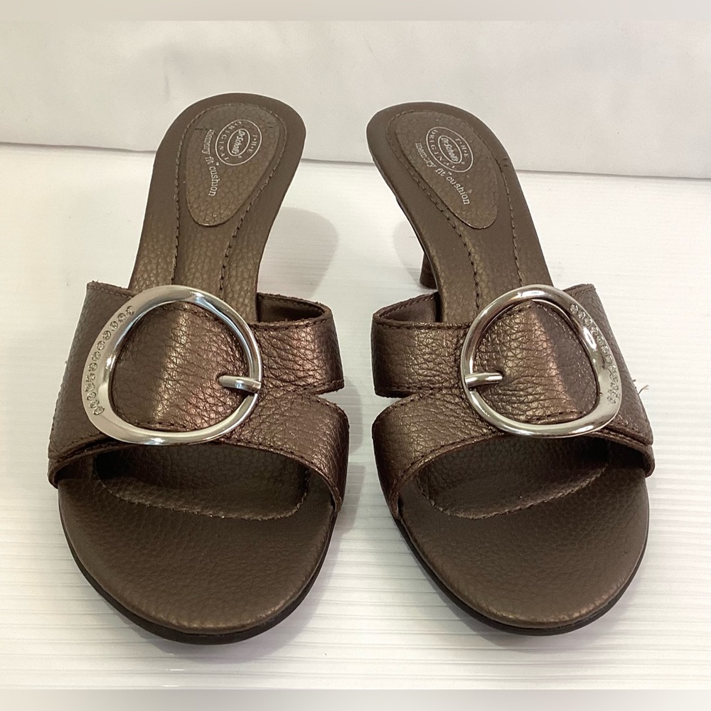 Dr. Scholl’s Leather Woman’s Sandals Slip on Shoes Size 8M Color Bronze Heel 2” - Picture 4 of 12
